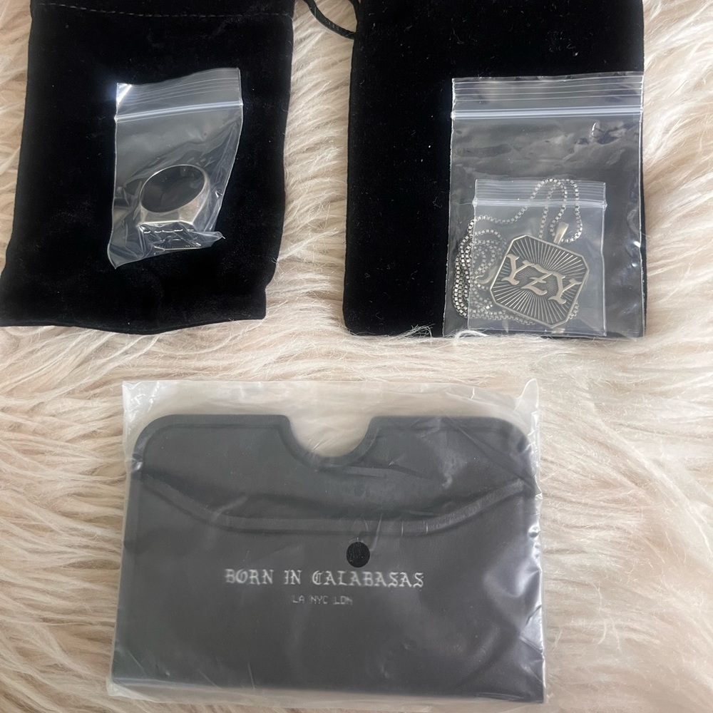 Yeezy necklace, ring, and cardholder brand new